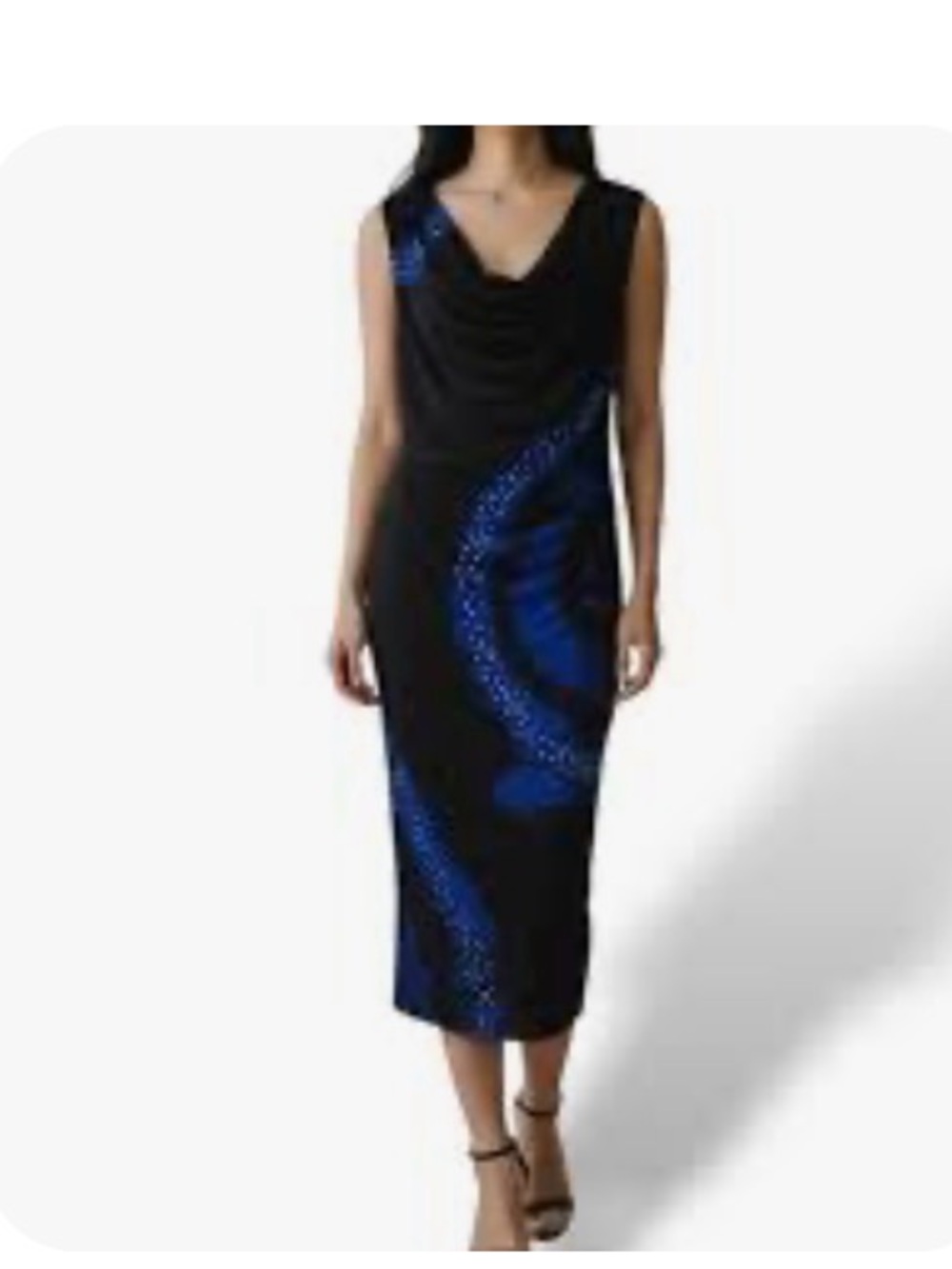 Sleeveless Black Dress with Blue Pattern - Elegant Midi